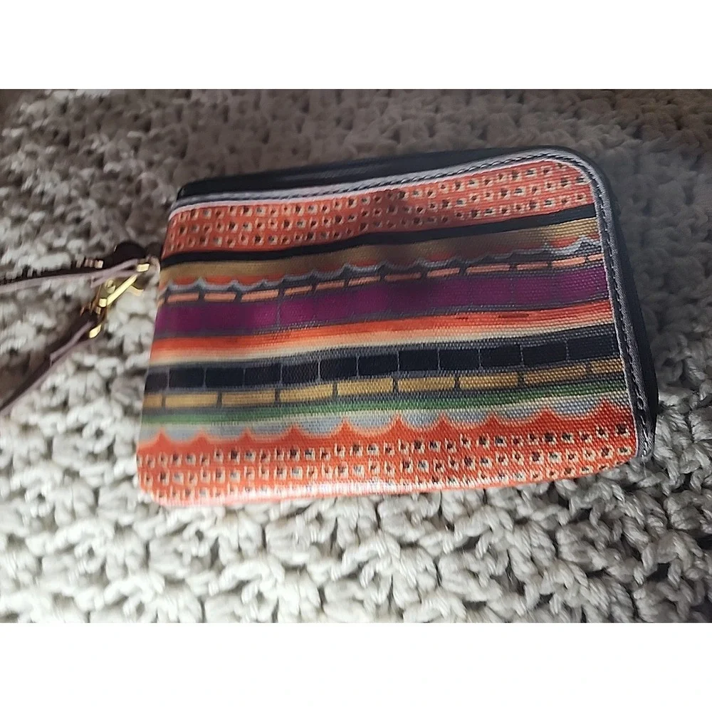Fossil Keyper Wristlet Striped Multicolor Zip Pouch Wallet